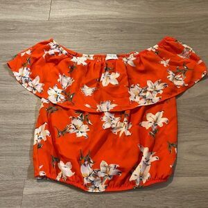 NWT Sienna Sky red floral off the shoulder cropped top size XS